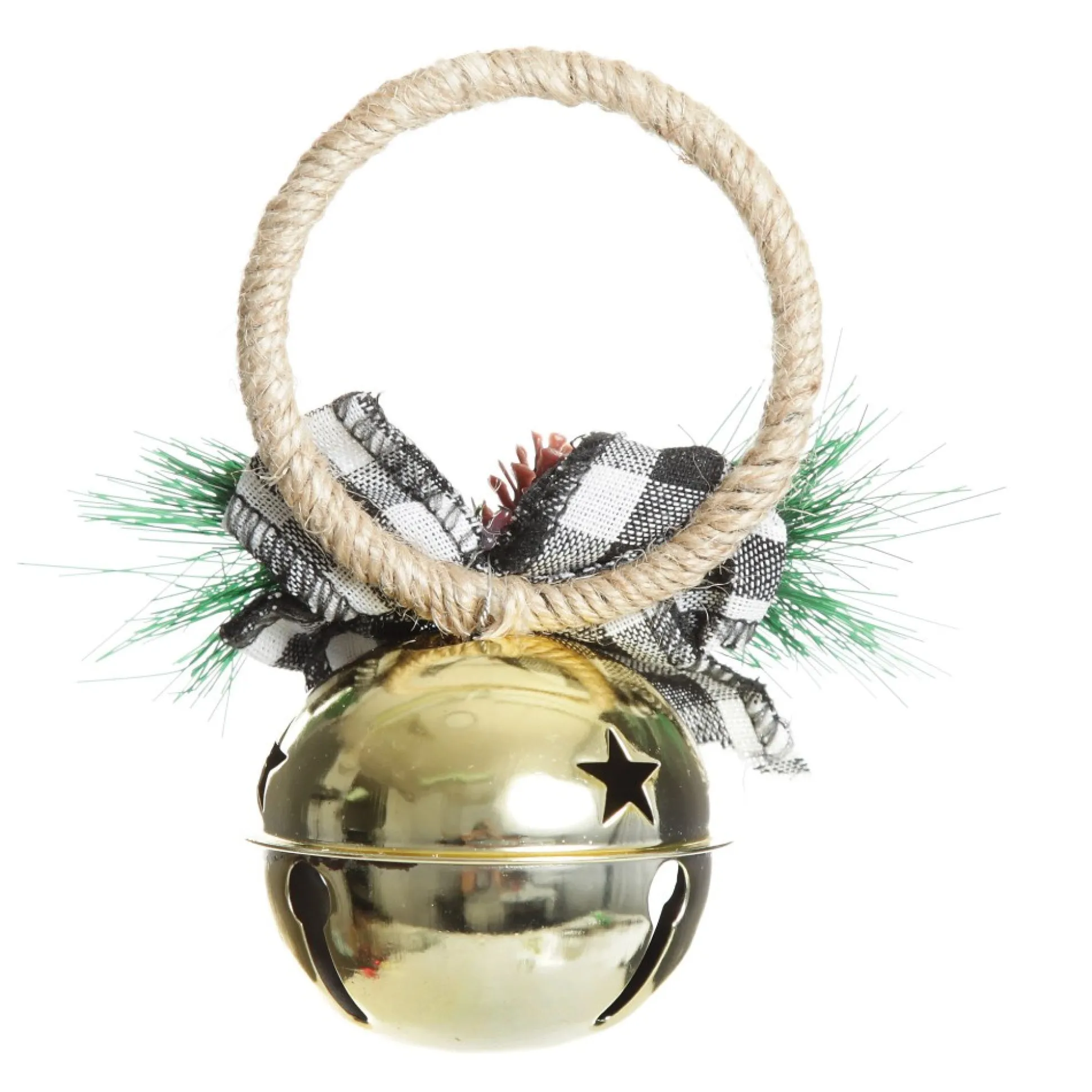 Gold Christmas Bell Door Hanger with Black Buffalo Check Bow Christmas Bells And Bows|