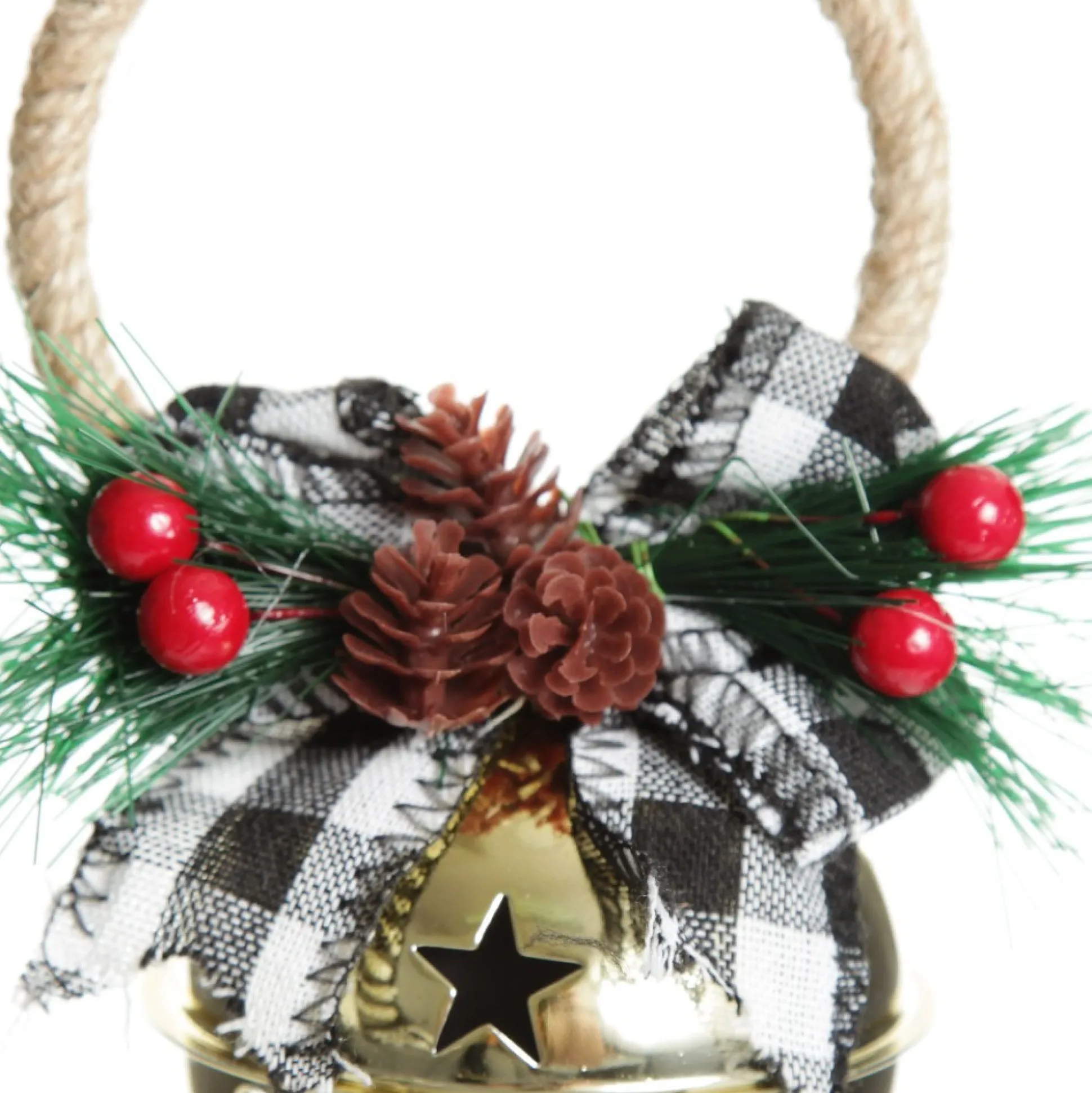 Gold Christmas Bell Door Hanger with Black Buffalo Check Bow Christmas Bells And Bows|