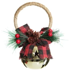 Gold Christmas Bell Door Hanger with Red Buffalo Check Bow Christmas Bells And Bows|