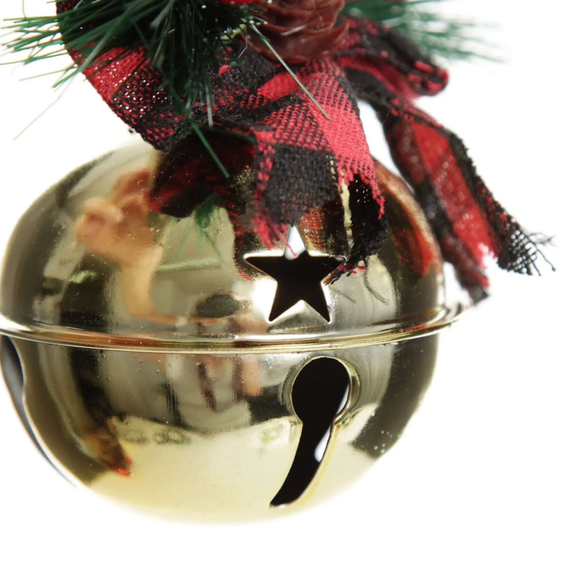 Gold Christmas Bell Door Hanger with Red Buffalo Check Bow Christmas Bells And Bows|