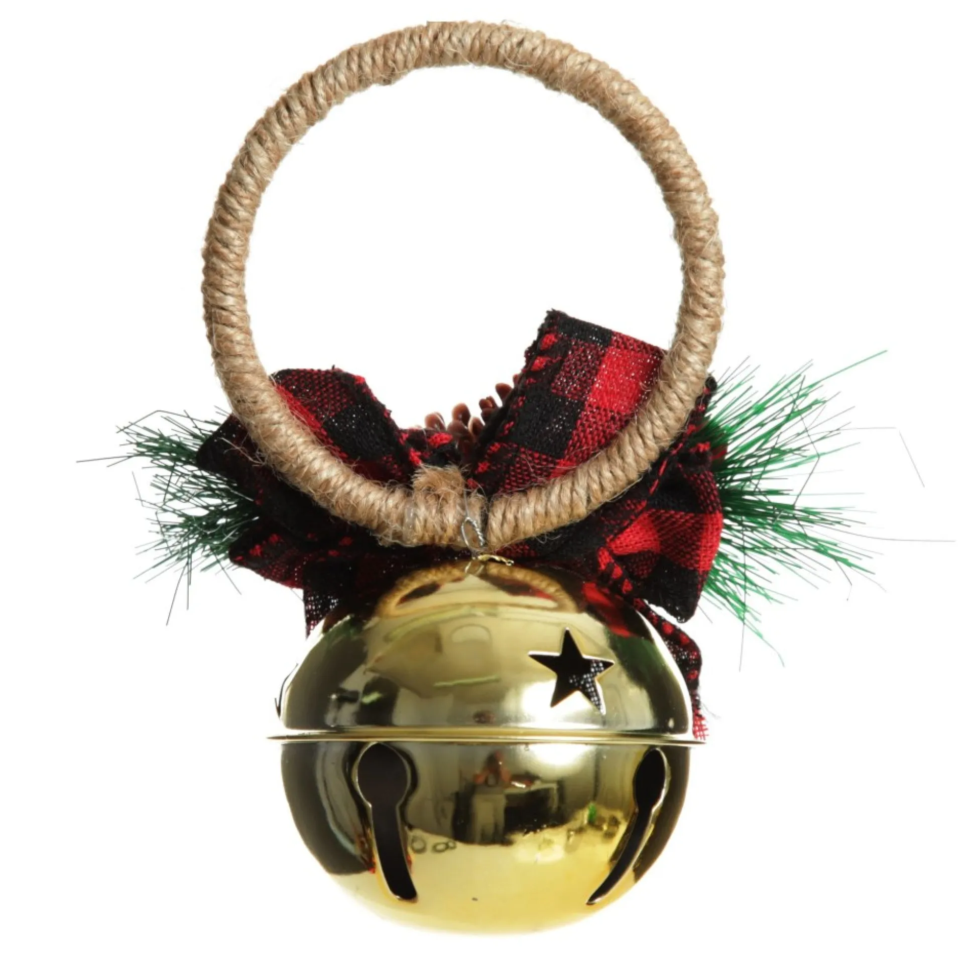 Gold Christmas Bell Door Hanger with Red Buffalo Check Bow Christmas Bells And Bows|