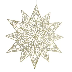Gold Glitter Hanging Christmas Star Snowflakes And Stars|