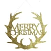 Gold Hanging Merry Christmas Sign with Antlers Wall Hangings And Signs|