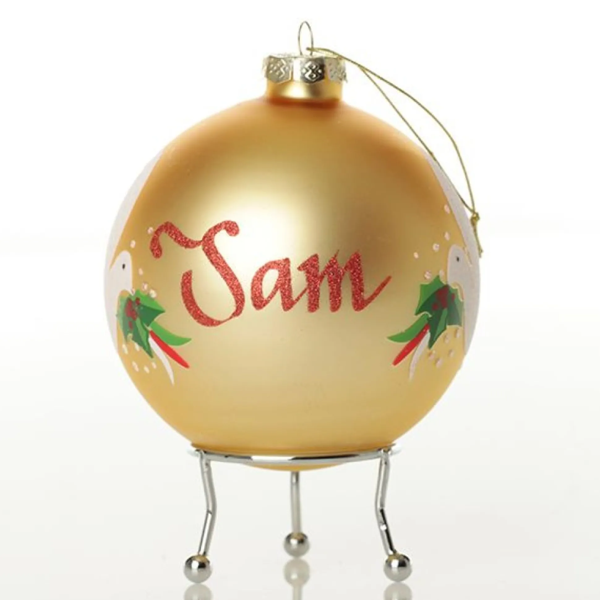 Gold Peace Doves Christmas Bauble Personalised Baubles|