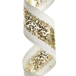 Gold Sequin Wired Christmas Ribbon Ribbons|