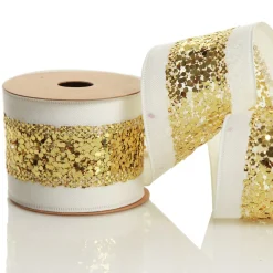 Gold Sequin Wired Christmas Ribbon Ribbons|