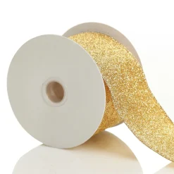 Gold Sparkle Glitter Ribbon Wired Edge - 6.3cm Ribbons|