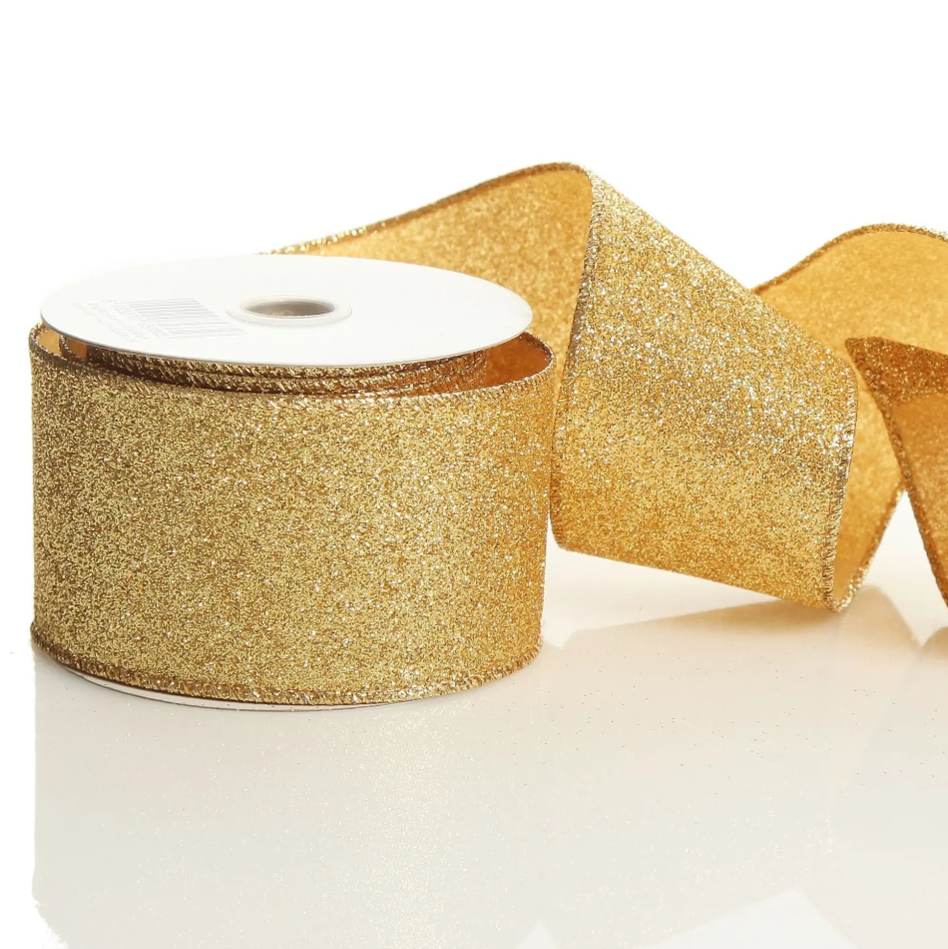 Gold Sparkle Glitter Ribbon Wired Edge - 6.3cm Ribbons|
