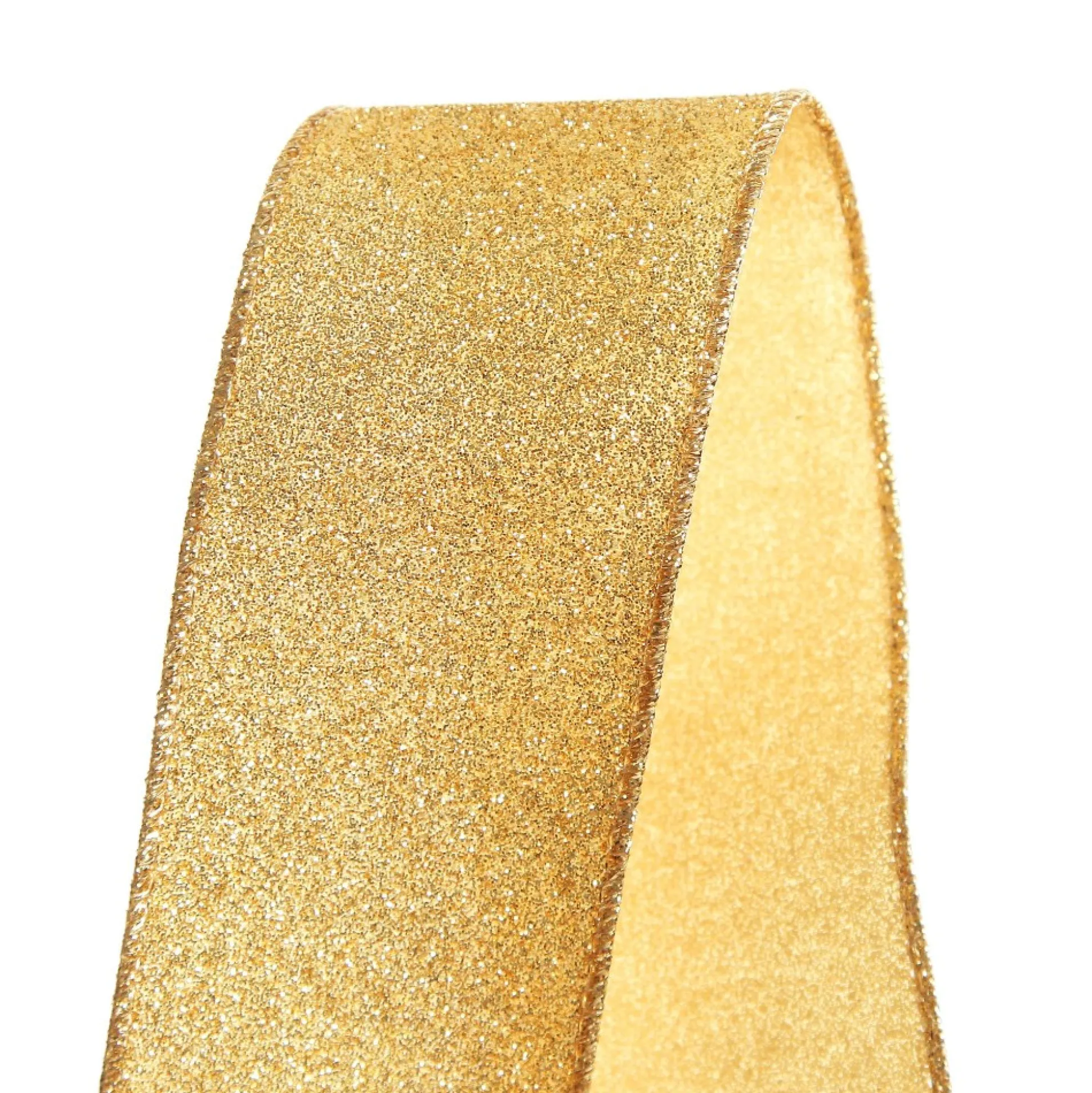 Gold Sparkle Glitter Ribbon Wired Edge - 6.3cm Ribbons|