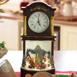 Grandfather Clock Lightup Ornament with Ice Skaters Light-Up Scenes And Ornaments|