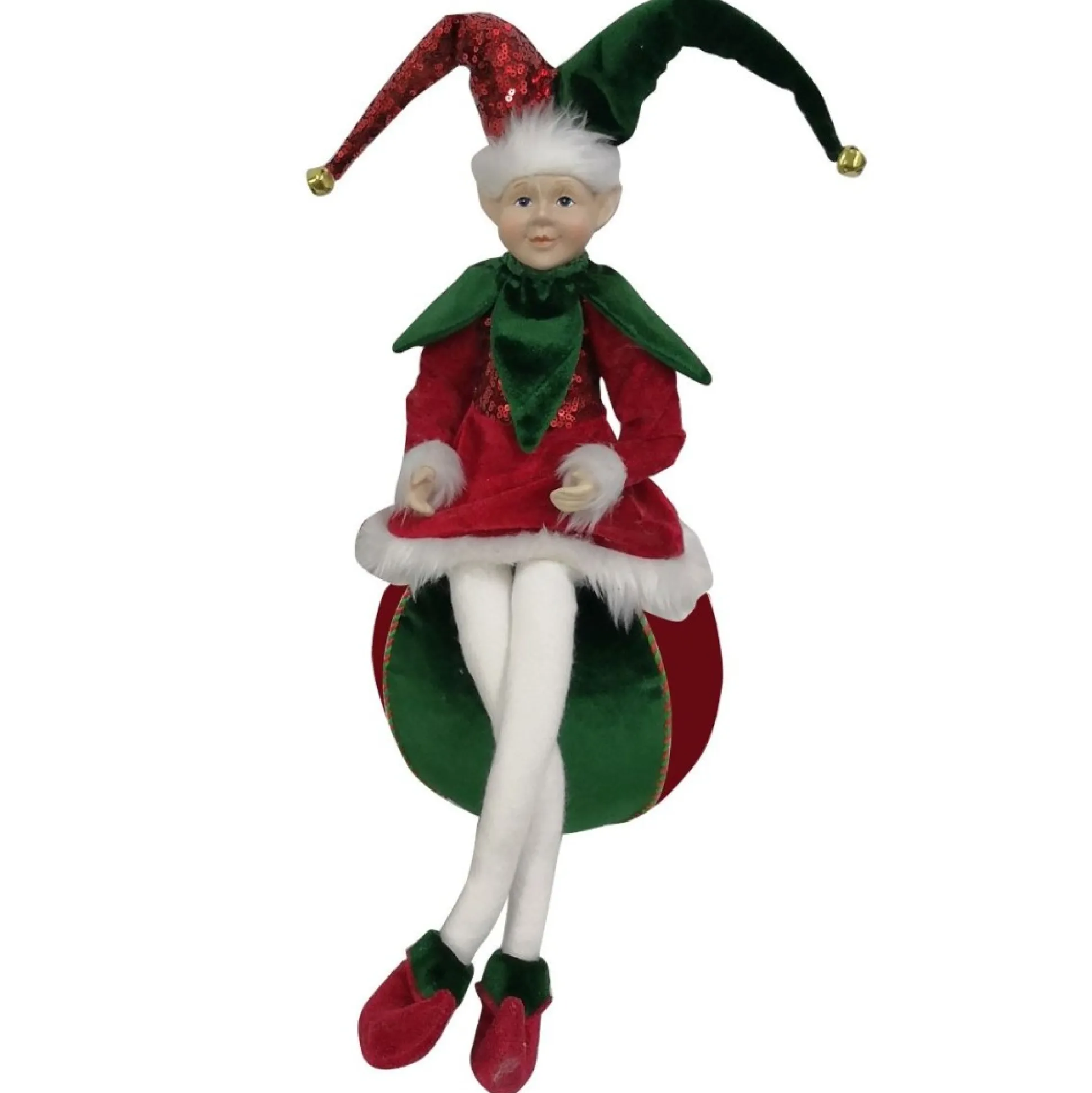 Green and Red Elf on Bauble Christmas Ornament Christmas Elves And Fairies|