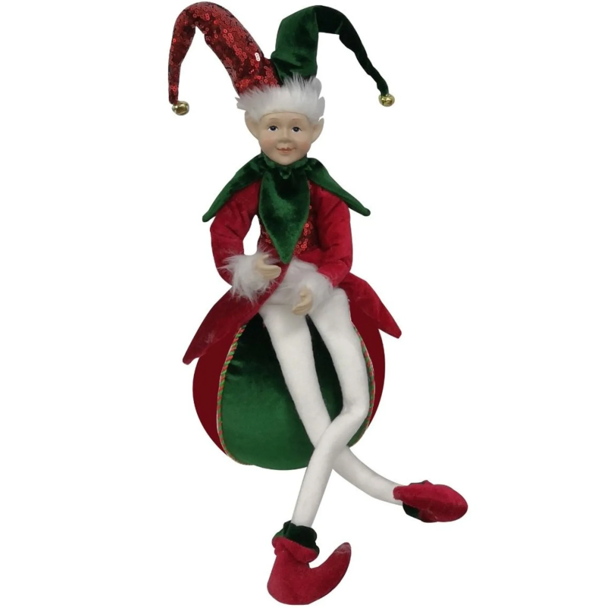 Green and Red Elf on Bauble Christmas Ornament Christmas Elves And Fairies|
