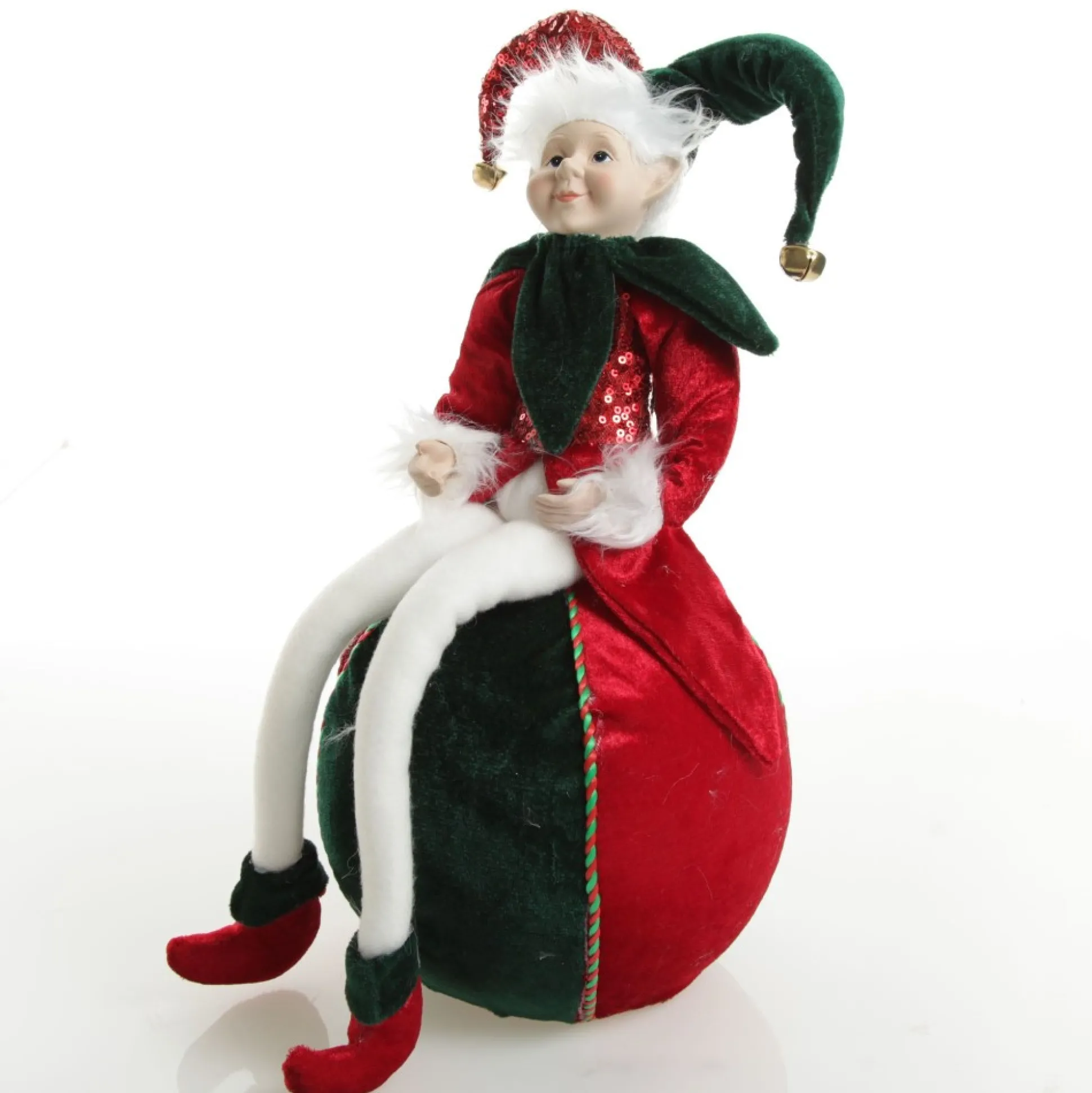 Green and Red Elf on Bauble Christmas Ornament Christmas Elves And Fairies|