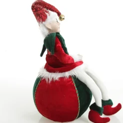 Green and Red Elf on Bauble Christmas Ornament Christmas Elves And Fairies|