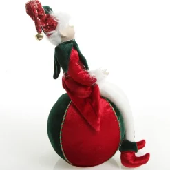 Green and Red Elf on Bauble Christmas Ornament Christmas Elves And Fairies|