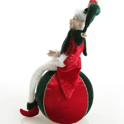Green and Red Elf on Bauble Christmas Ornament Christmas Elves And Fairies|