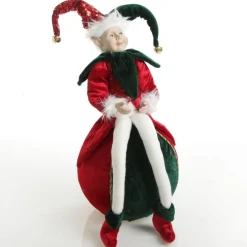 Green and Red Elf on Bauble Christmas Ornament Christmas Elves And Fairies|