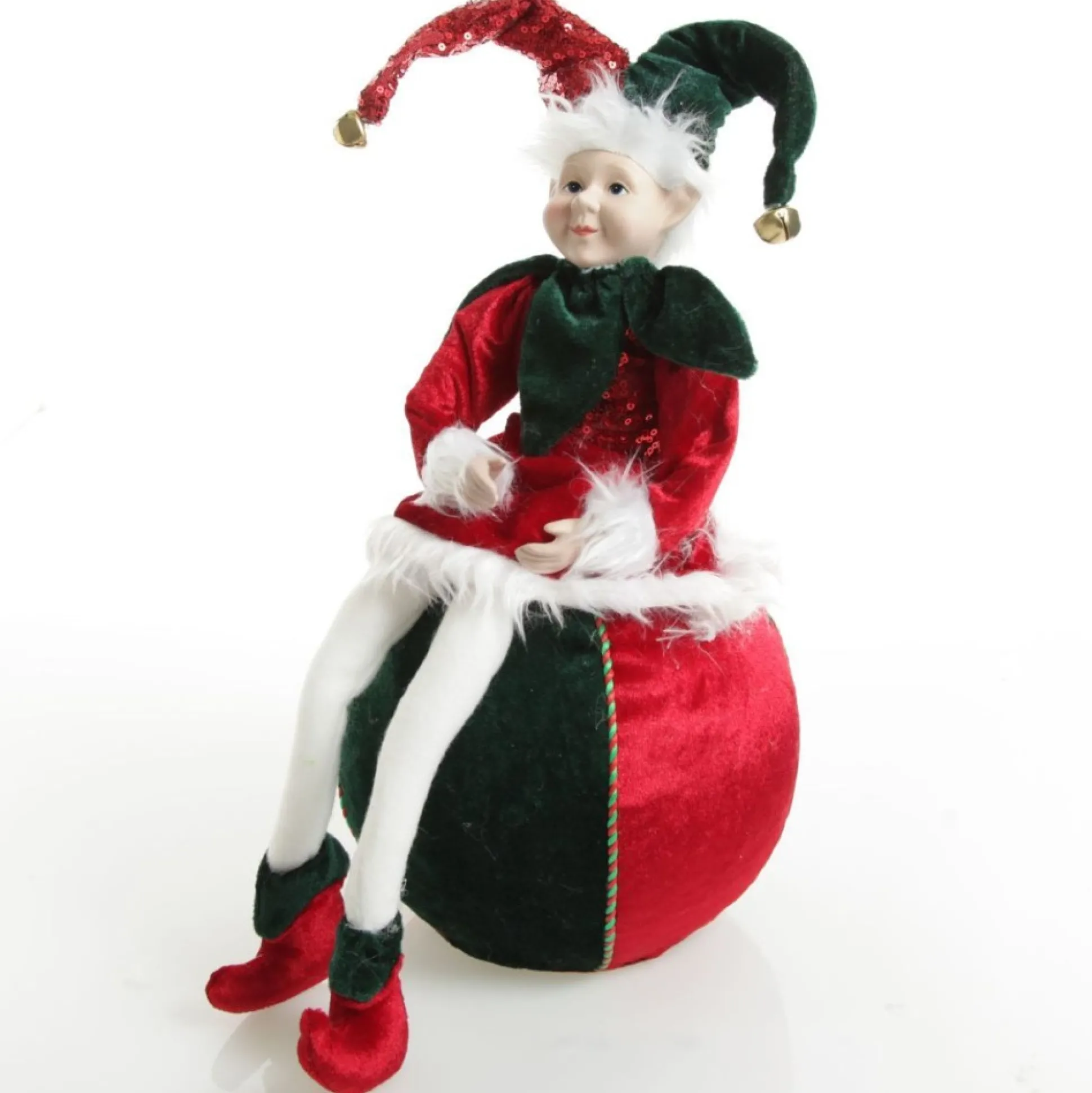 Green and Red Elf on Bauble Christmas Ornament Christmas Elves And Fairies|