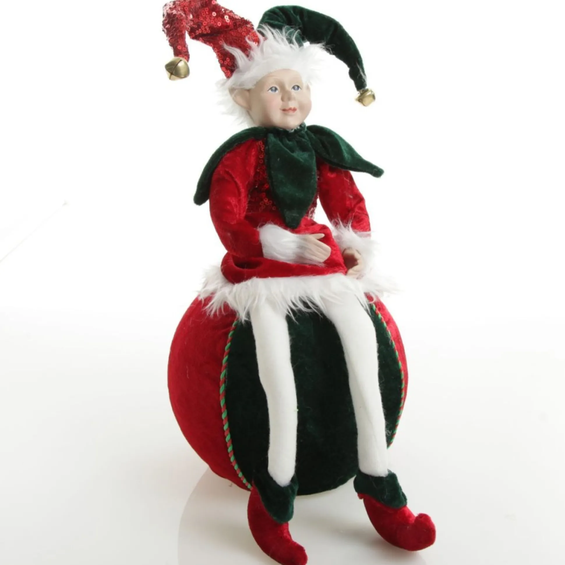 Green and Red Elf on Bauble Christmas Ornament Christmas Elves And Fairies|