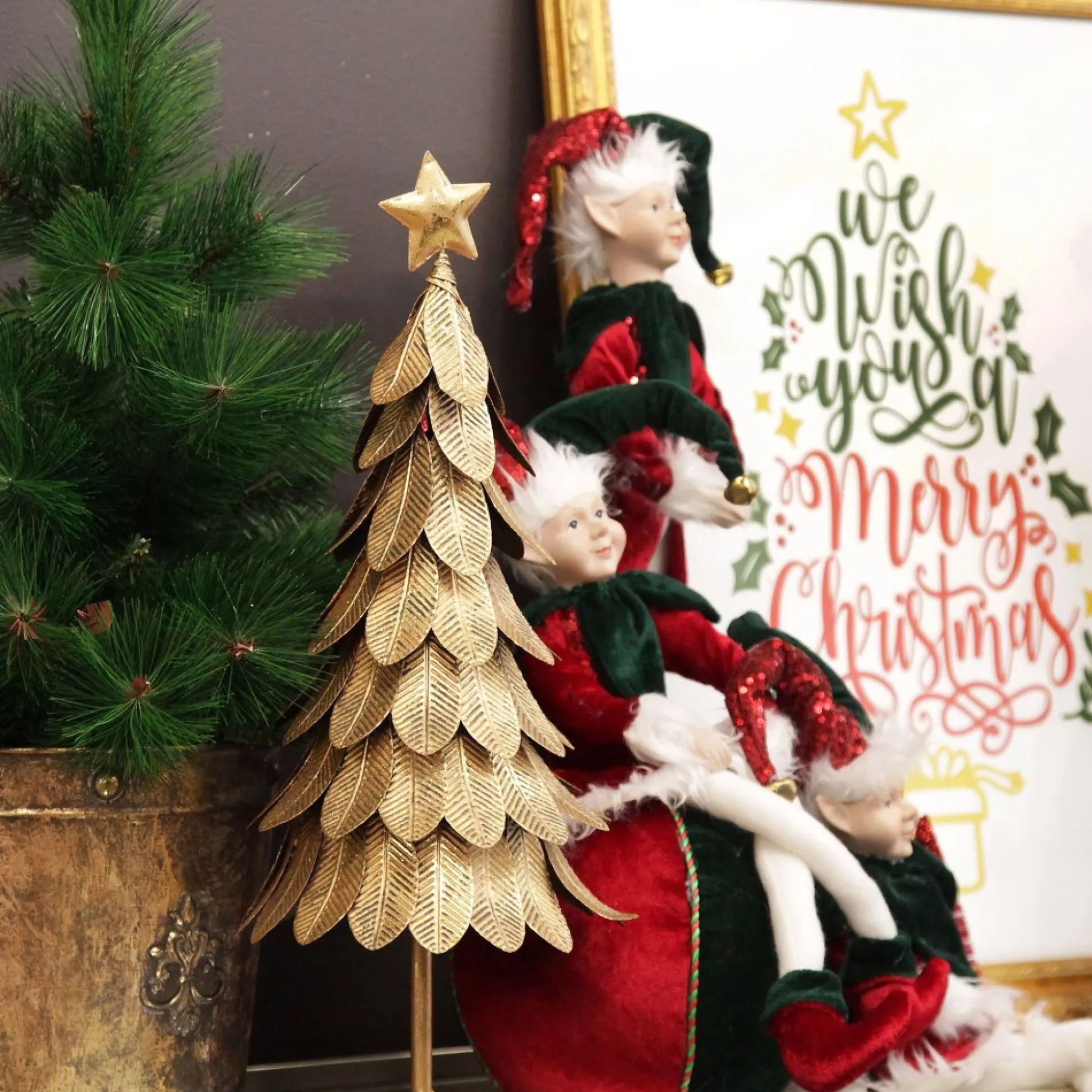 Green and Red Elf on Bauble Christmas Ornament Christmas Elves And Fairies|