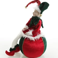Green and Red Elf on Bauble Christmas Ornament Christmas Elves And Fairies|