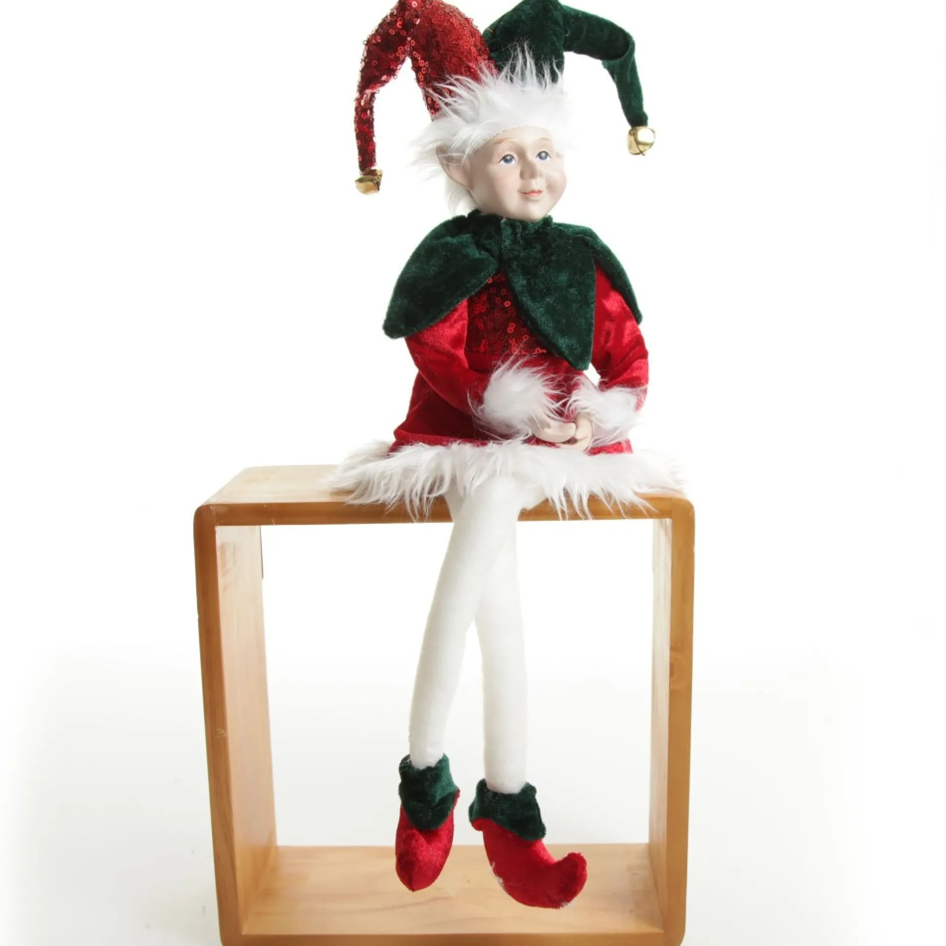 Green and Red Elf Sitting Christmas Ornament Christmas Elves And Fairies|