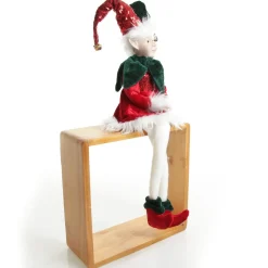 Green and Red Elf Sitting Christmas Ornament Christmas Elves And Fairies|