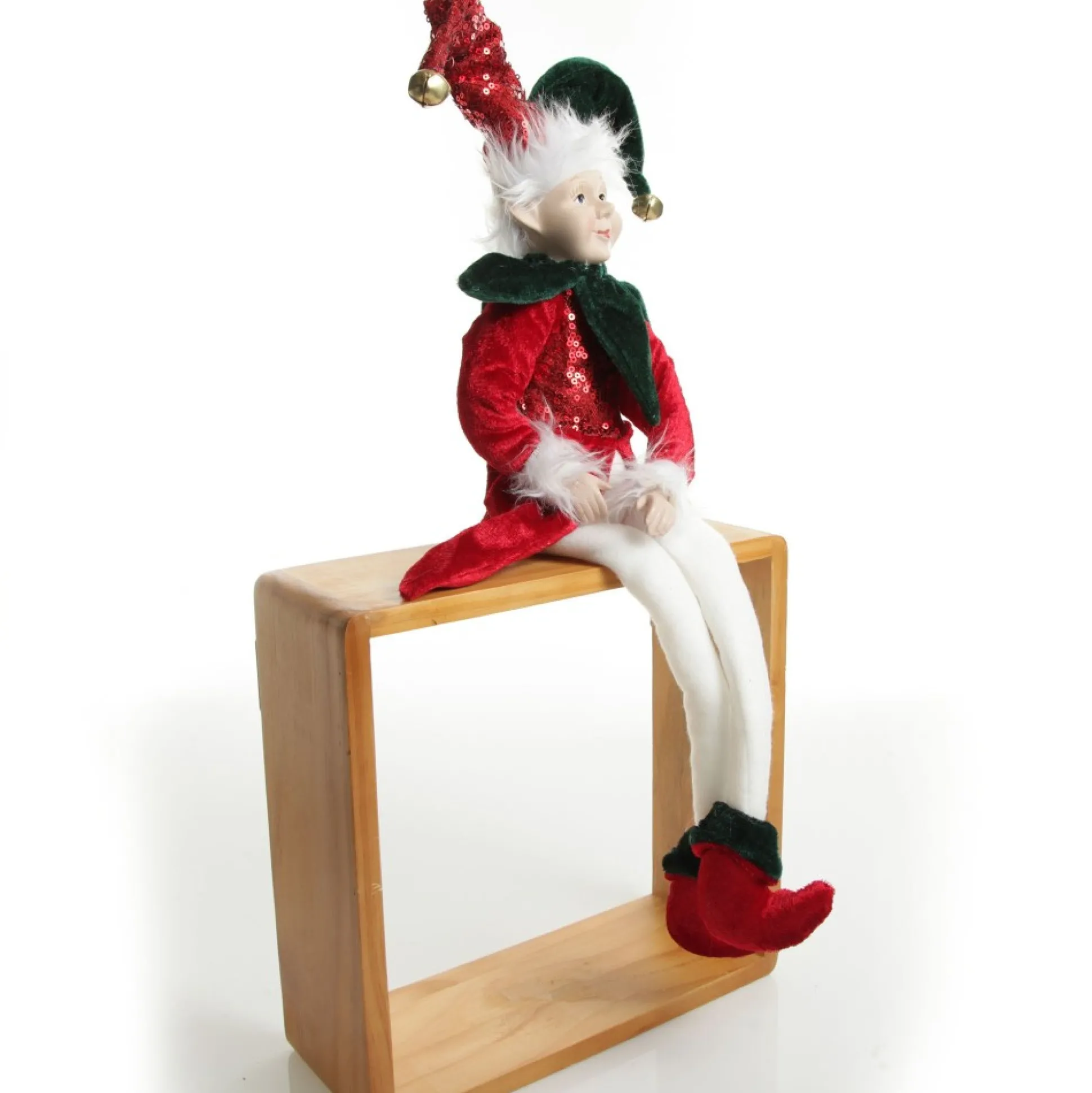 Green and Red Elf Sitting Christmas Ornament Christmas Elves And Fairies|