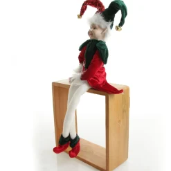 Green and Red Elf Sitting Christmas Ornament Christmas Elves And Fairies|