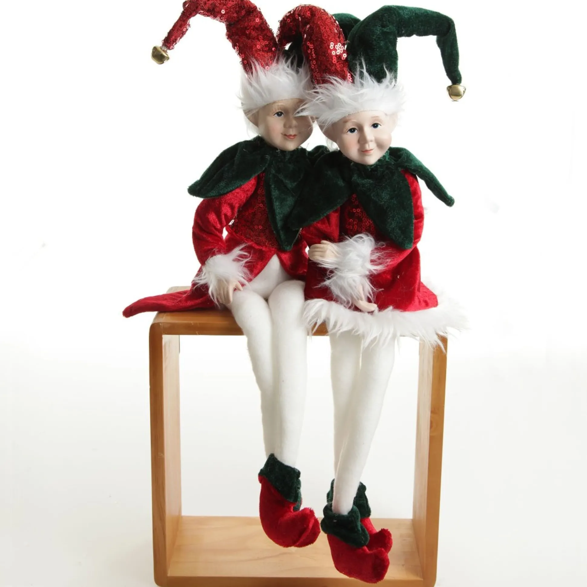 Green and Red Elf Sitting Christmas Ornament Christmas Elves And Fairies|