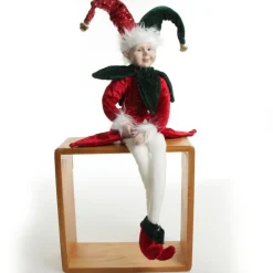 Green and Red Elf Sitting Christmas Ornament Christmas Elves And Fairies|