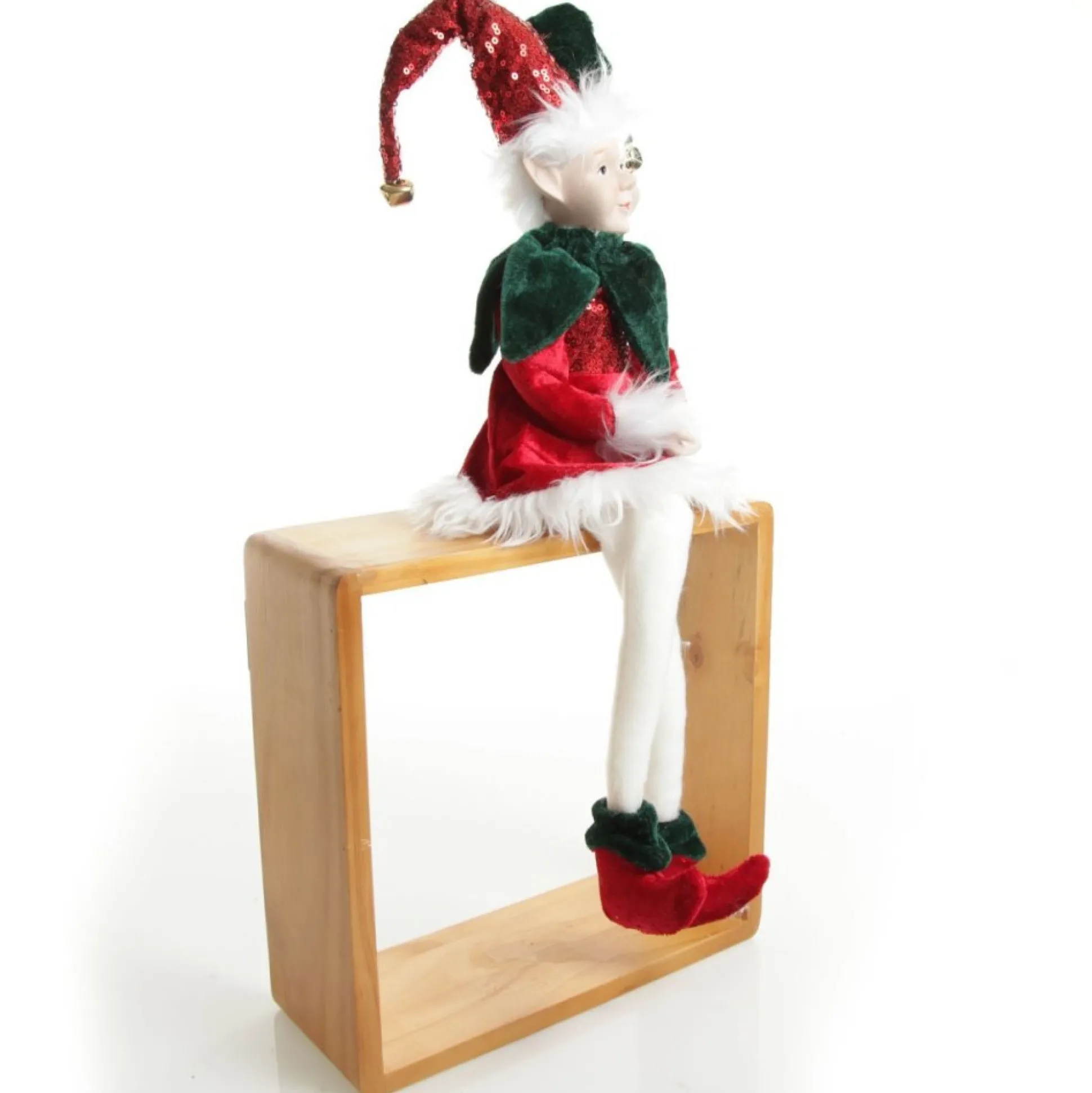 Green and Red Elf Sitting Christmas Ornament Christmas Elves And Fairies|