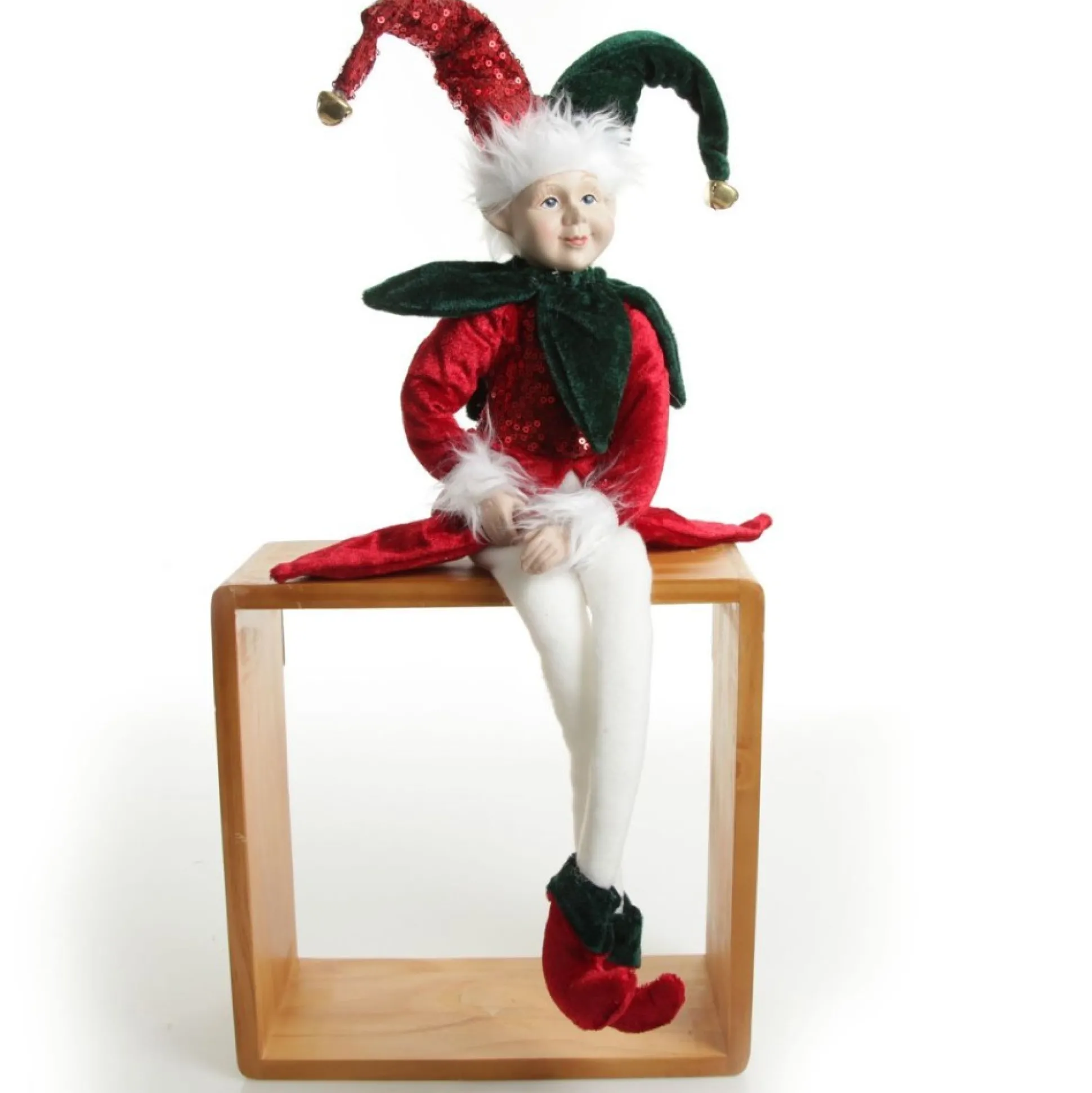 Green and Red Elf Sitting Christmas Ornament Christmas Elves And Fairies|