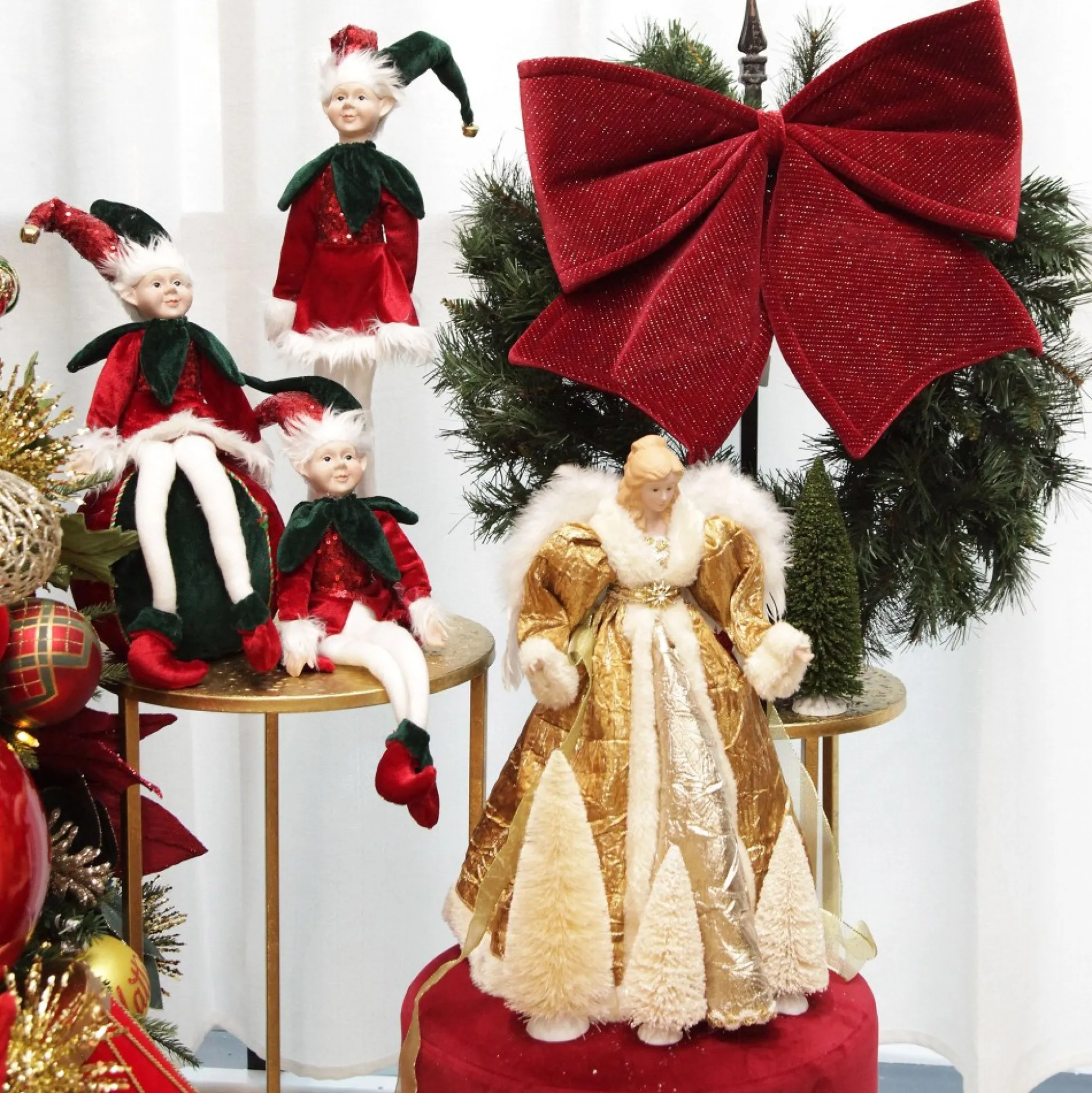 Green and Red Elf Sitting Christmas Ornament Christmas Elves And Fairies|