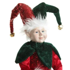 Green and Red Elf Sitting Christmas Ornament Christmas Elves And Fairies|