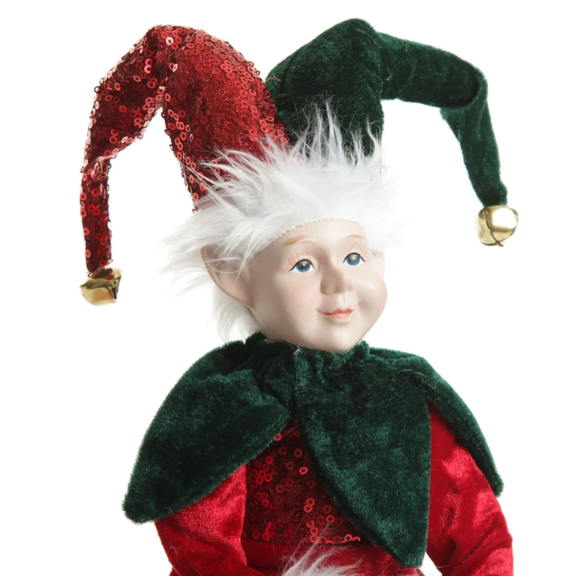 Green and Red Elf Sitting Christmas Ornament Christmas Elves And Fairies|