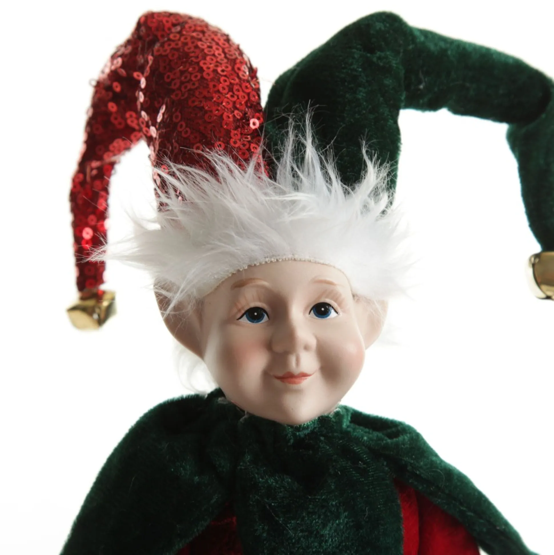 Green and Red Elf Sitting Christmas Ornament Christmas Elves And Fairies|