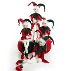 Green and Red Elf Sitting Christmas Ornament Christmas Elves And Fairies|