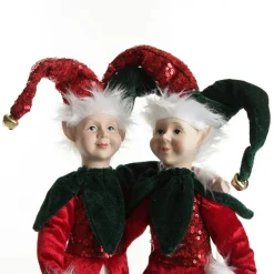 Green and Red Elf Standing Christmas Ornament Christmas Elves And Fairies|