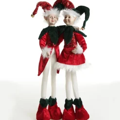 Green and Red Elf Standing Christmas Ornament Christmas Elves And Fairies|