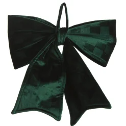 Green Checked Padded Velour Bow Christmas Bells And Bows|