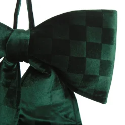 Green Checked Padded Velour Bow Christmas Bells And Bows|