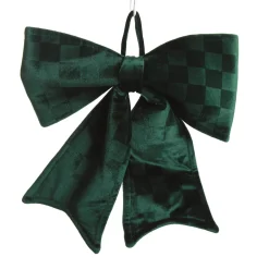 Green Checked Padded Velour Bow Christmas Bells And Bows|