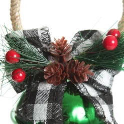 Green Christmas Bell Door Hanger with Black Buffalo Check Bow Christmas Bells And Bows|