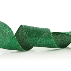 Green Sparkle Glitter Ribbon Wired Edge - 6.3cm Ribbons|