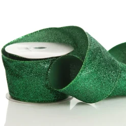 Green Sparkle Glitter Ribbon Wired Edge - 6.3cm Ribbons|