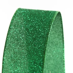 Green Sparkle Glitter Ribbon Wired Edge - 6.3cm Ribbons|