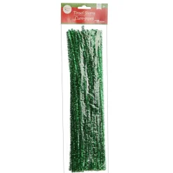 Green Tinsel Chenille Stem Pipe Cleaners - Pack of 45 Christmas Craft Supplies|