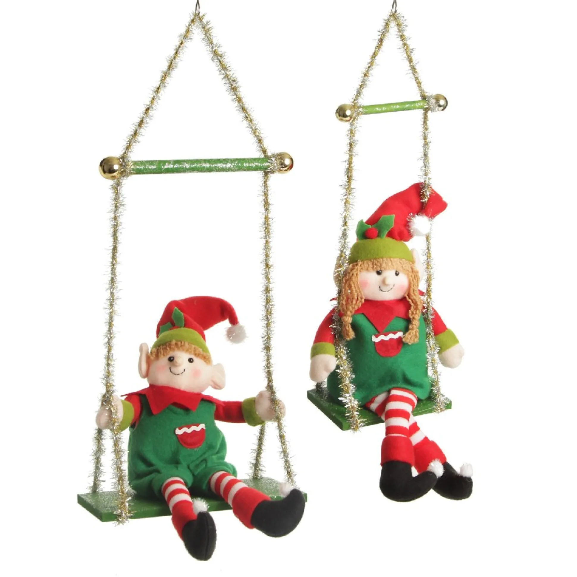Green Tinsel Christmas Swing Ornament - Double Seat Christmas Ornaments|