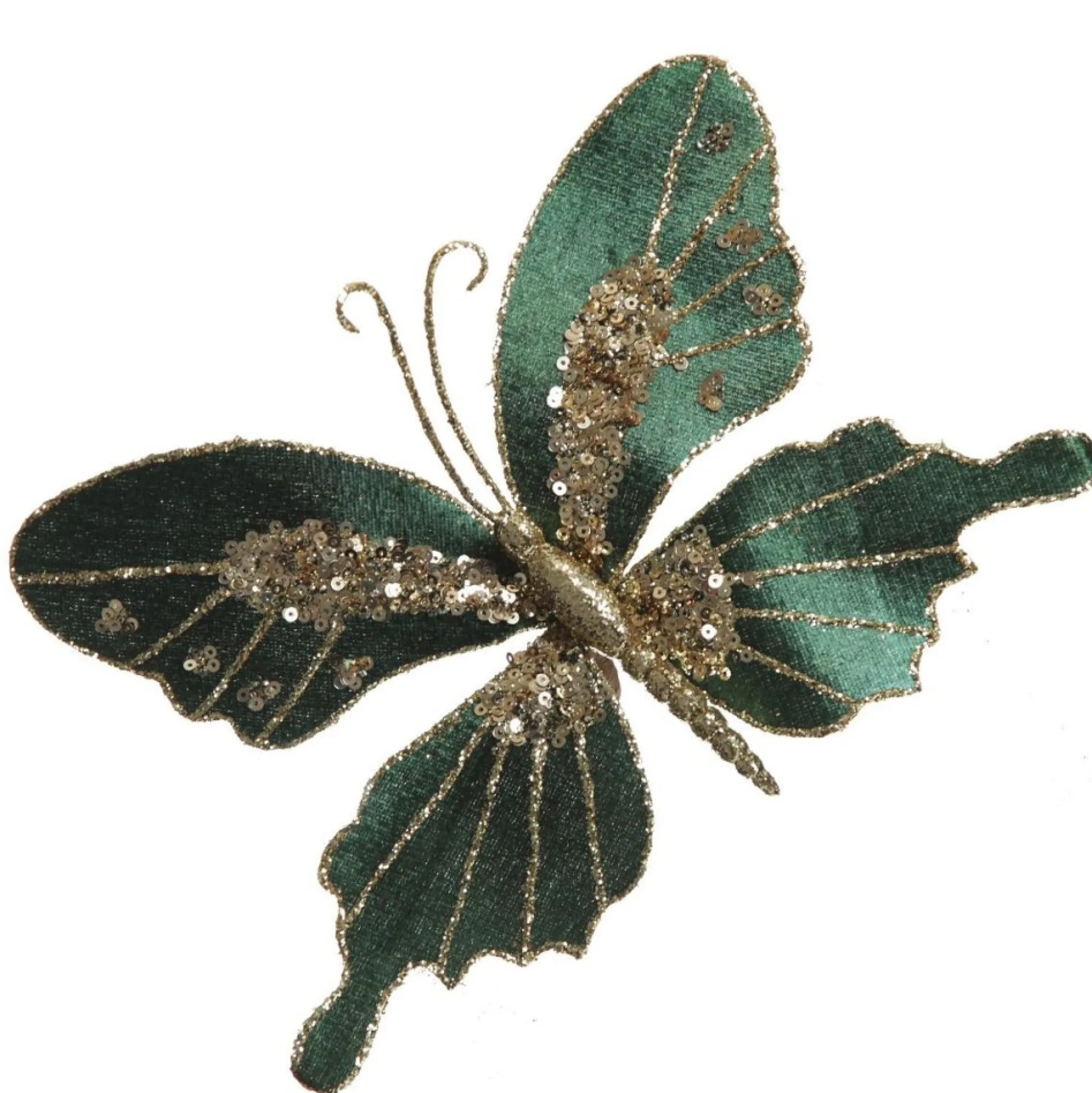 Green Velour and Glitter Butterfly Clip Butterflies And Birds|